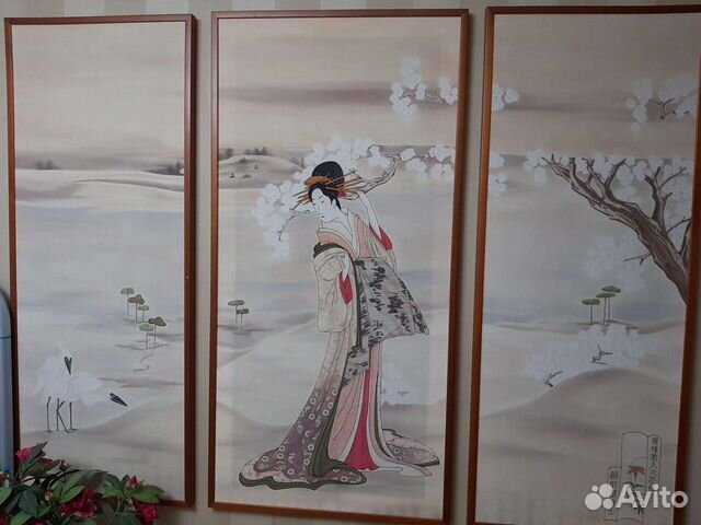 Триптих. Роспись по шёлку. Японская тема