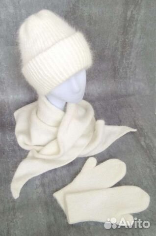 Комплект варежки, шапка, бактус пух норки