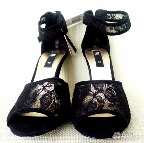 Босоножки маngo черные (замша, гипюр) на молнии