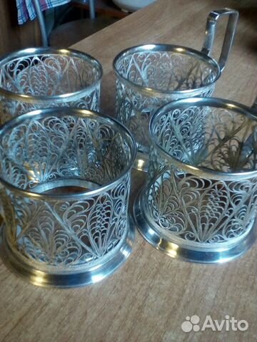 Подстаканники мельхиор, скань, СССР