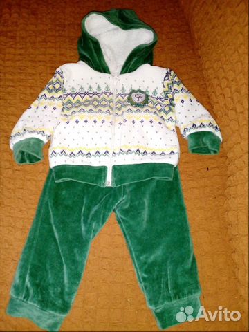 Костюм велюровый, теплый на меху р.80