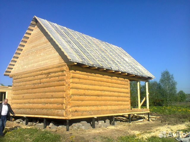 Сруб дома 6х7 с террасой 2 метра лес зимний Сруб дома 6х7 с террасой 2 метра лес зимний