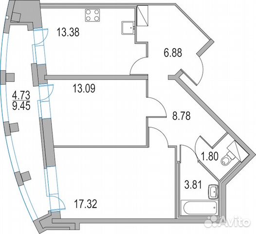 2-к квартира, 65.1 м², 2/23 эт.