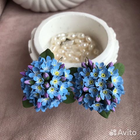Серьги Незабудки из глины Серьги Незабудки из глины