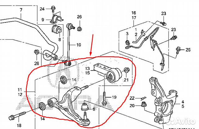 Рычаг передний нижний Acura MDX 51350stxa07 Рычаг передний нижний Acura MDX 51350stxa07