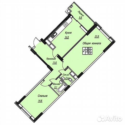 2-к квартира, 74.3 м², 8/19 эт.