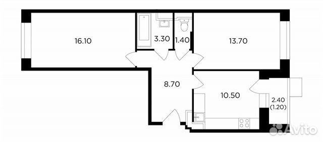 2-к квартира, 54.9 м², 17/17 эт.
