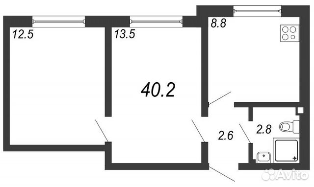 2-к квартира, 40.2 м², 1/25 эт.