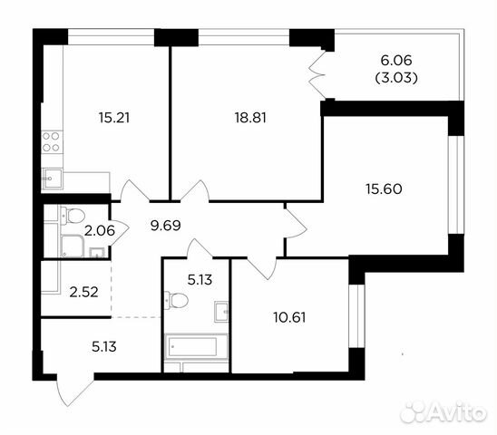 3-к квартира, 87.8 м², 23/27 эт.