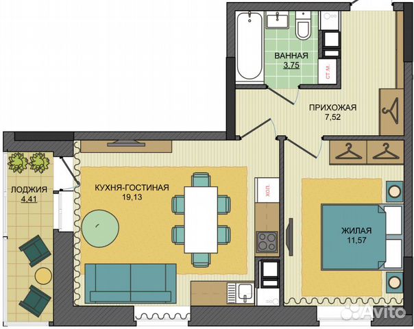 2-к квартира, 45 м², 10/17 эт. 2-к квартира, 45 м², 10/17 эт.