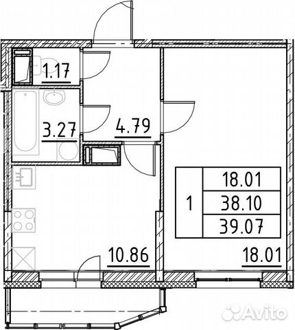 1-к квартира, 41.3 м², 7/19 эт.