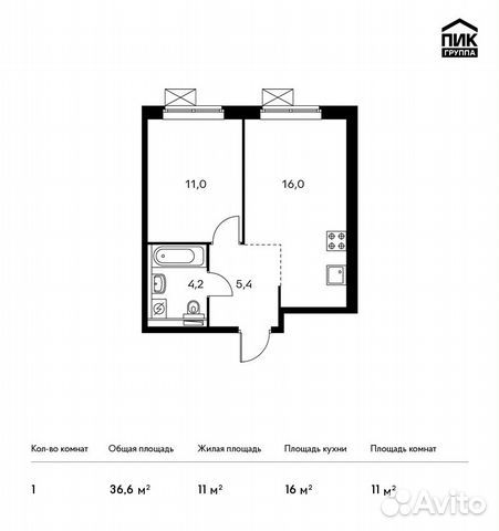 1-к квартира, 36.6 м², 8/25 эт. 1-к квартира, 36.6 м², 8/25 эт.
