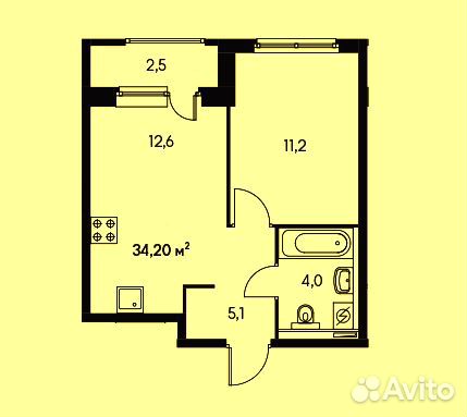 1-к квартира, 34.2 м², 4/12 эт.