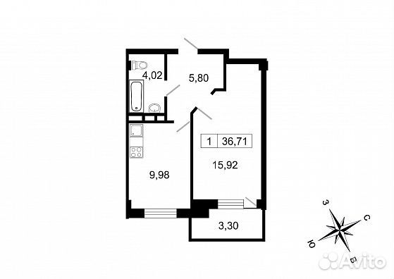 1-к квартира, 36.7 м², 10/10 эт.
