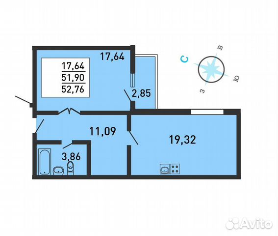 2-к квартира, 53.8 м², 14/17 эт.