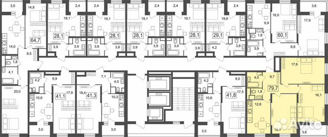3-к квартира, 79.7 м², 10/25 эт.
