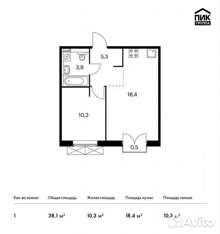 1-к квартира, 38.1 м², 7/9 эт. 1-к квартира, 38.1 м², 7/9 эт.