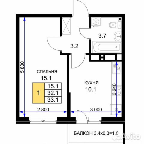 1-к квартира, 33.1 м², 8/18 эт. 1-к квартира, 33.1 м², 8/18 эт.