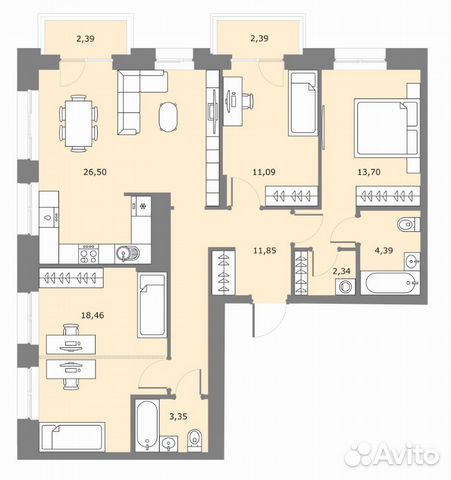 4-к квартира, 93.1 м², 3/18 эт. 4-к квартира, 93.1 м², 3/18 эт.