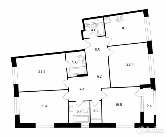 4-к квартира, 144.7 м², 3/17 эт. 4-к квартира, 144.7 м², 3/17 эт.
