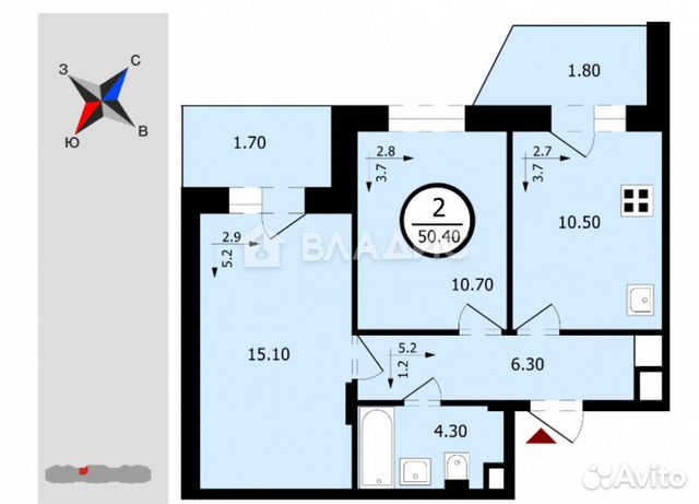 2-к квартира, 50.4 м², 15/18 эт.
