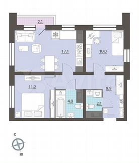 2-к. квартира, 55,4 м², 23/25 эт.