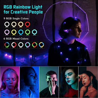 Лампа кольцевая RGB 15 цветов MJ33 со штативом