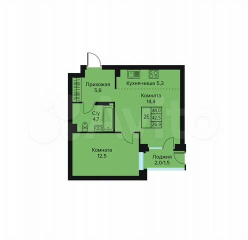 2-к. квартира, 44 м², 2/10 эт.