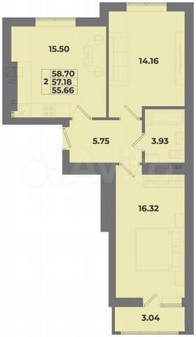 2-к. квартира, 58,7 м², 9/10 эт.