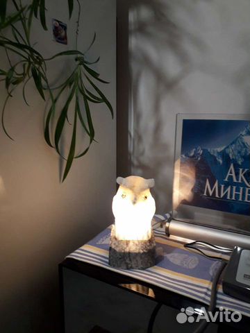 Светильник сова ночник из белого мрамора