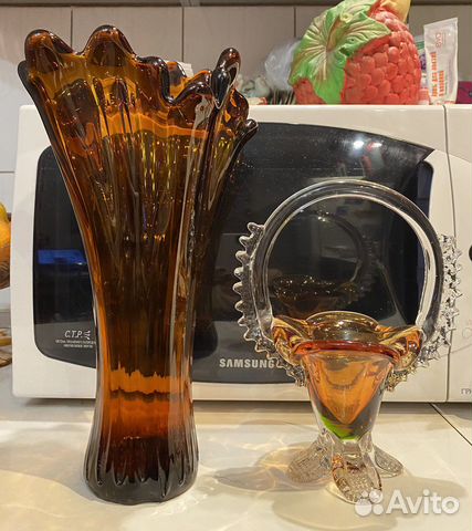 Конфетница и ваза из цветного стекла