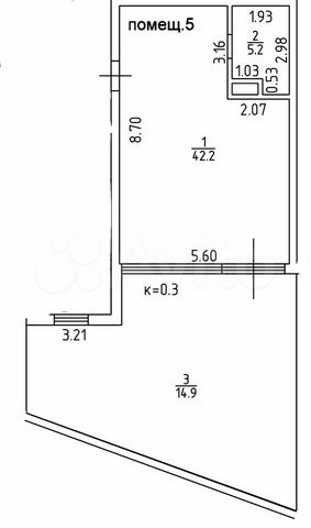1-к. апартаменты, 62,3 м², 2/2 эт.