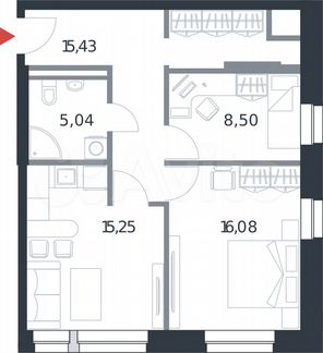 2-к апартаменты, 60.3 м², 21/21 эт.