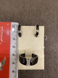 Серебряные серьги и кольцо с керамикой