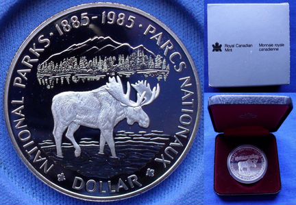1 доллар Канада, 1985 100 лет Национальным паркам