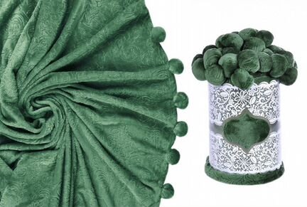 Плед покрывало помпон цвет зелёный