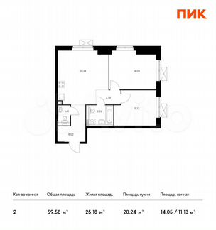 2-к квартира, 59.6 м², 21/33 эт.