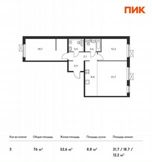 3-к квартира, 76 м², 5/25 эт.