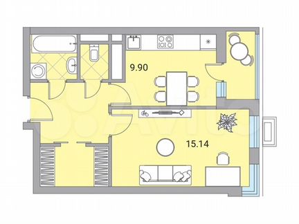 1-к квартира, 41.2 м², 19/24 эт.