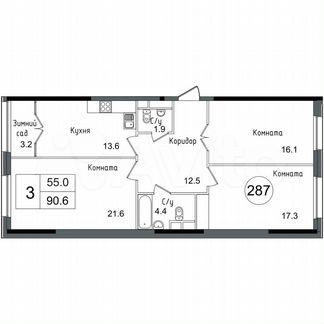 3-к. квартира, 90,7 м², 11/12 эт.