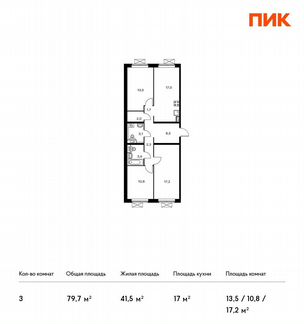 3-к квартира, 79.7 м², 14/25 эт.