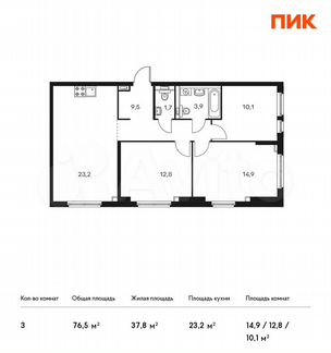 3-к квартира, 76.5 м², 28/33 эт.