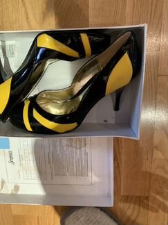 Туфли женские желто-чёрные кожаные