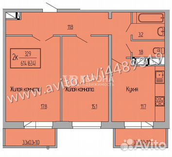 2-к квартира, 64 м², 21/24 эт.