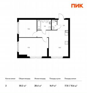 2-к квартира, 58.3 м², 25/32 эт.