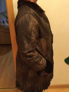 Дубленка, кроткая двухсторонняя, с поясом. Кролик