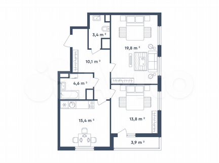 2-к квартира, 69 м², 18/26 эт.