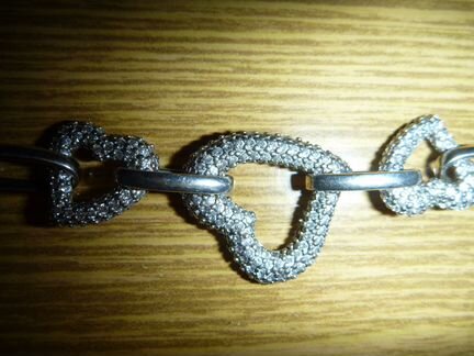 Браслет детский16 см Три сердечка с камешками