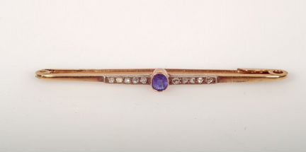 Золотая брошь с алмазами и сапфиром 583 проба