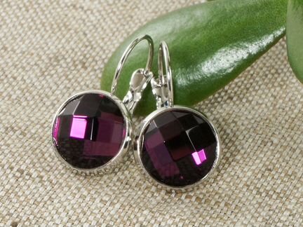 Серьги Фиолетовые стразы (12мм)